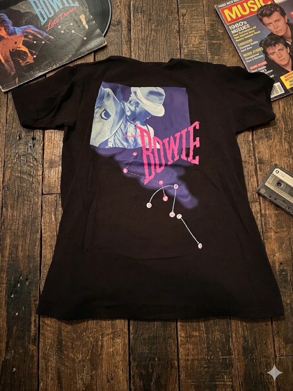David Bowie Black Graphic Tee with Pink Logo